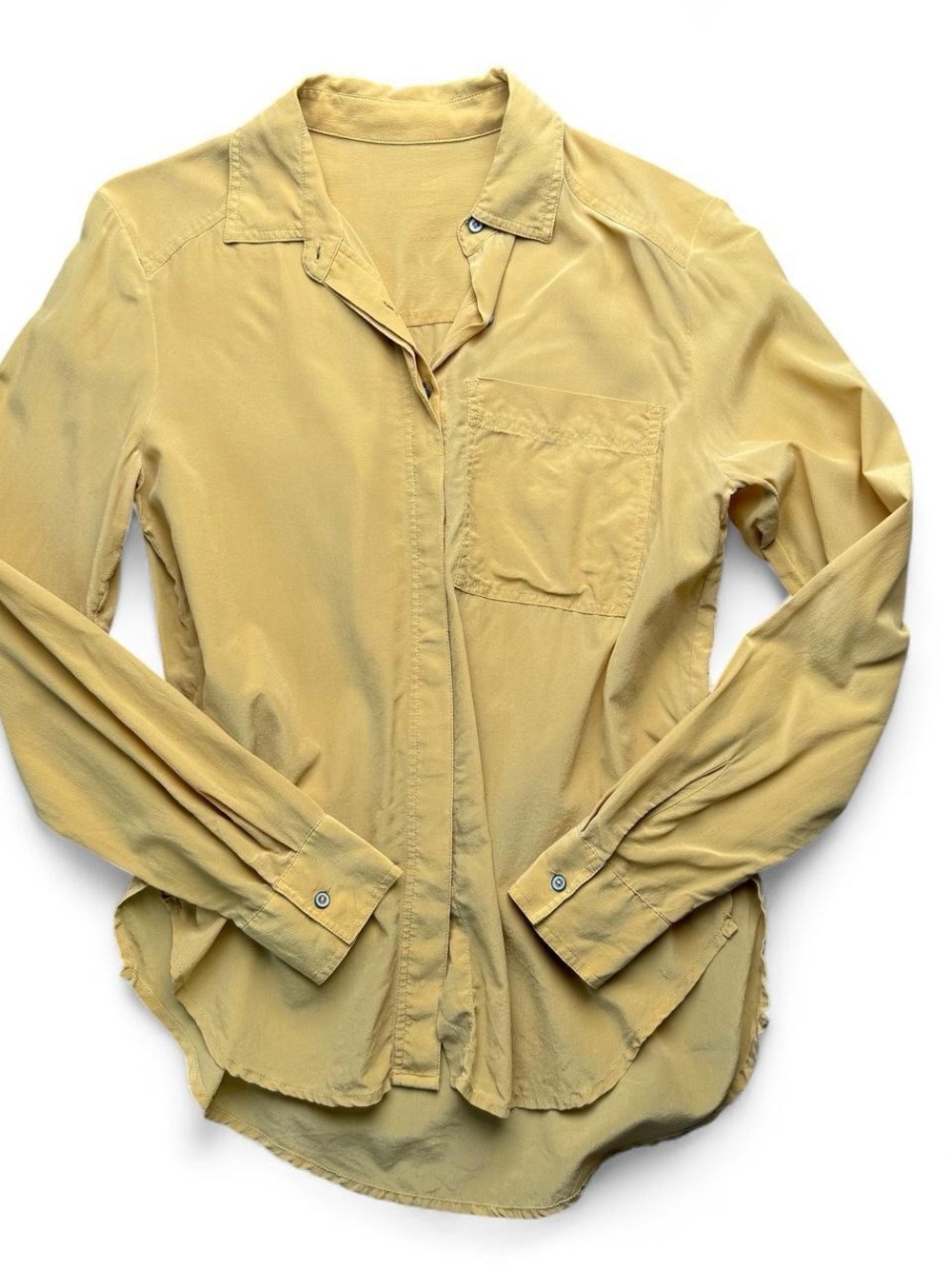 Women’s 100% Silk Yellow Button Up Shirt Relaxed Fit